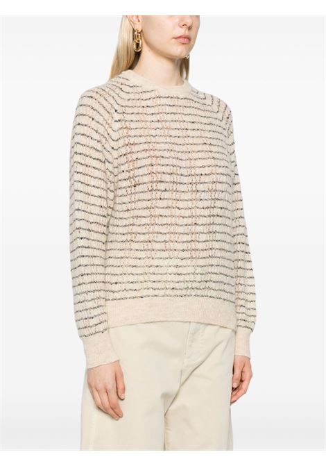 Maglia a Righe Beige/Nera in Lana Merino e Alpaca ALYSI | Maglieria | 254432A4015MERIN