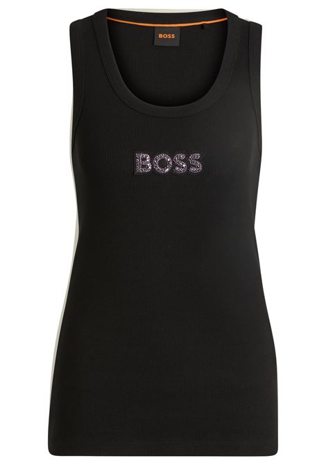 Ribbed stretch cotton tank top with crystal logo plaque BOSS |  | 50527580001