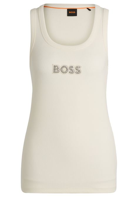 BOSS - Ribbed stretch cotton tank top with crystal logo plaque BOSS |  | 50527580118