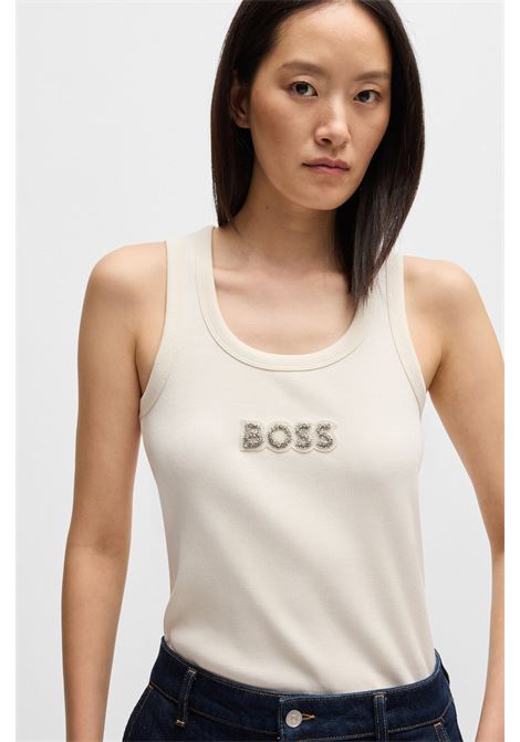 BOSS - Ribbed stretch cotton tank top with crystal logo plaque BOSS |  | 50527580118