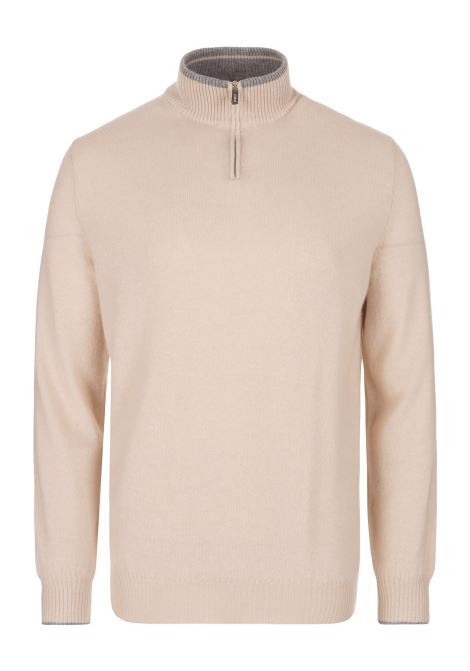 Maglia a Collo Alto con Zip di Fedeli - Colore Gold/Beige/Grigio FEDELI | Maglieria | 7UI08411BGOLD/GREY