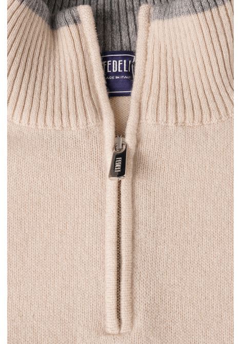 Maglia a Collo Alto con Zip di Fedeli - Colore Gold/Beige/Grigio FEDELI | Maglieria | 7UI08411BGOLD/GREY