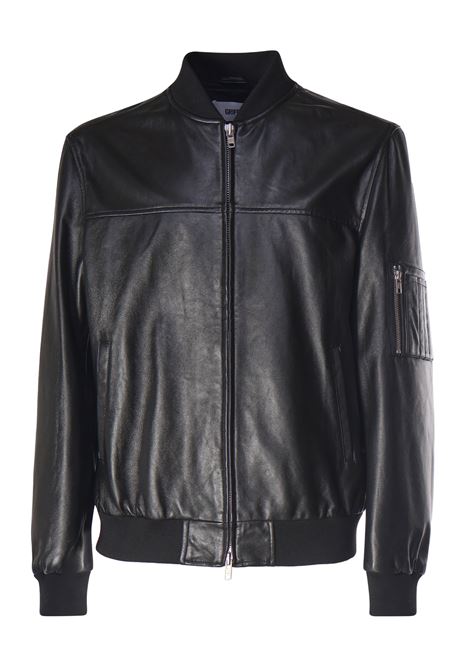 Giubbino in Pelle Nero con Zip e Polsini GRIFONI | Bomber | GS161110/50003