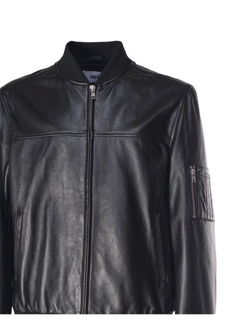 Giubbino in Pelle Nero con Zip e Polsini GRIFONI | Bomber | GS161110/50003