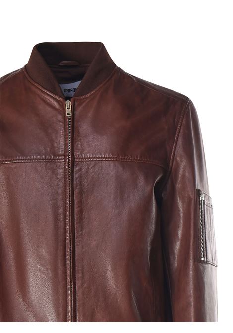 Dark Brown Leather Jacket with Zip GRIFONI |  | GS161110/51012