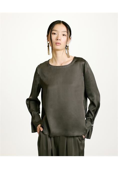 Washed silk-military green kenta blouse MOMONI |  | MOBL0090777