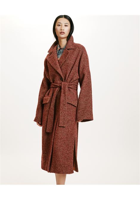 Sayuri Coat in Two-Tone Chevron - Bordeaux Multicolor MOMONI |  | MOCO0228036