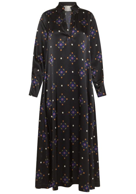 Printed-black/brick-brown stretch satin kikyo dress MOMONI |  | MODR0099939