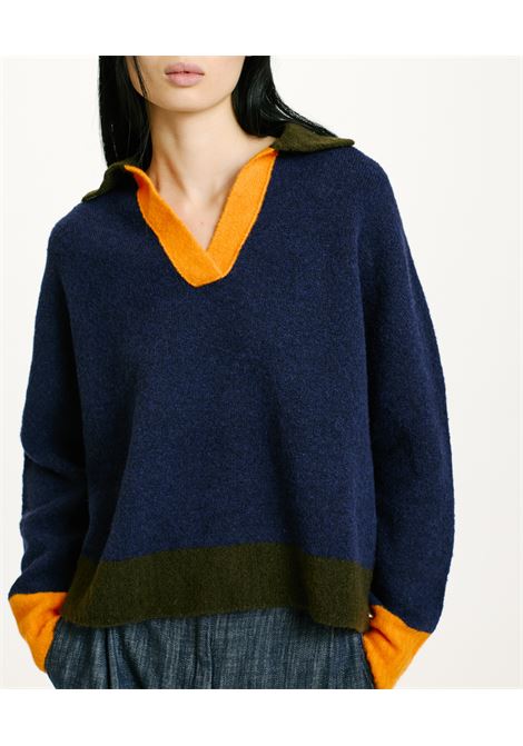 Nebbiolo sweater with plush effect color block-blue MOMONI |  | MOKN0220890