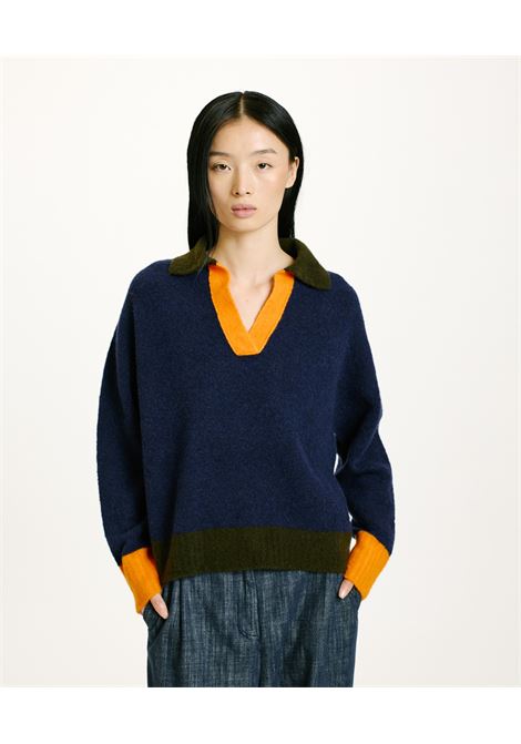 Nebbiolo sweater with plush effect color block-blue MOMONI |  | MOKN0220890