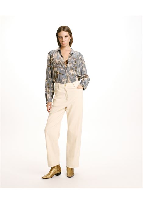 Pantaloni jacques in denim cotone lana stretch-crema MOMONI | Pantaloni | MOPA0060040