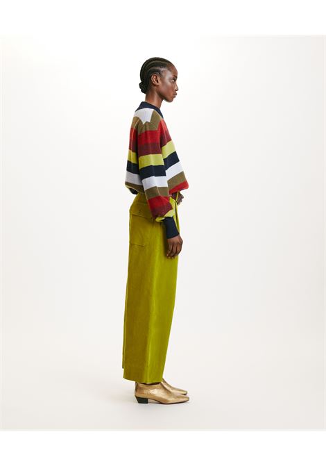 Grecale bis pants in thousand-striped velvet stretch-matcha green MOMONI | Pantaloni | MOPA0140749