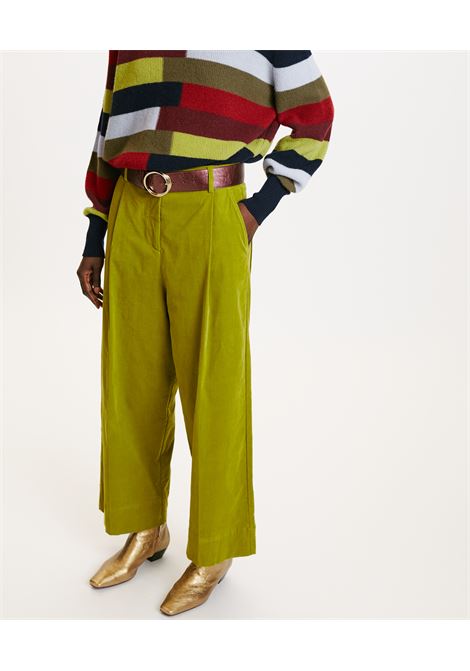 Grecale bis pants in thousand-striped velvet stretch-matcha green MOMONI | Pantaloni | MOPA0140749