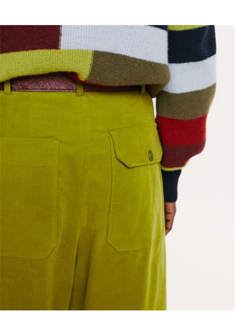 Grecale bis pants in thousand-striped velvet stretch-matcha green MOMONI | Pantaloni | MOPA0140749