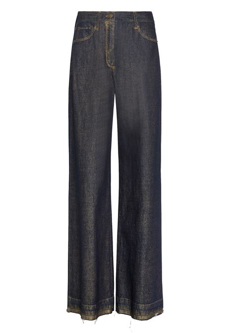 Pantaloni aoki in denim laminato-blu/oro MOMONI | Pantaloni | MOPA0228902