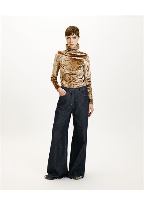 Pantaloni aoki in denim laminato-blu/oro MOMONI | Pantaloni | MOPA0228902