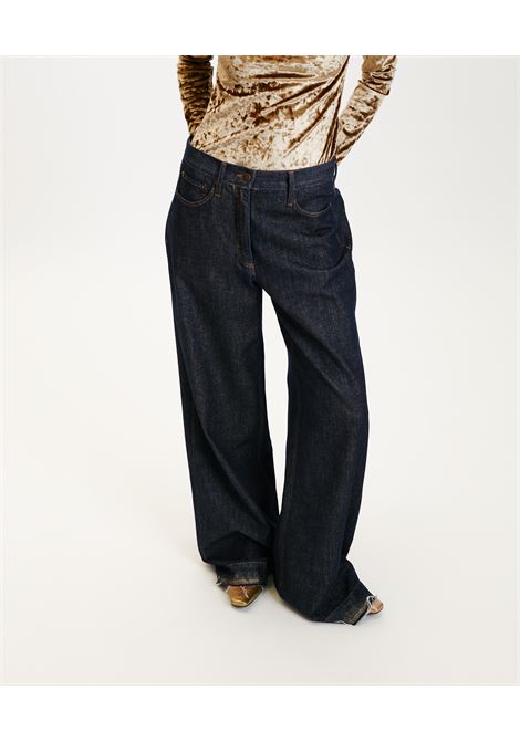 Pantaloni aoki in denim laminato-blu/oro MOMONI | Pantaloni | MOPA0228902