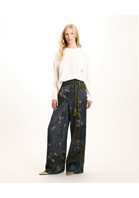 Powder gray printed-multicolor viscose jacquard daiki pants MOMONI |  | MOPA0358055