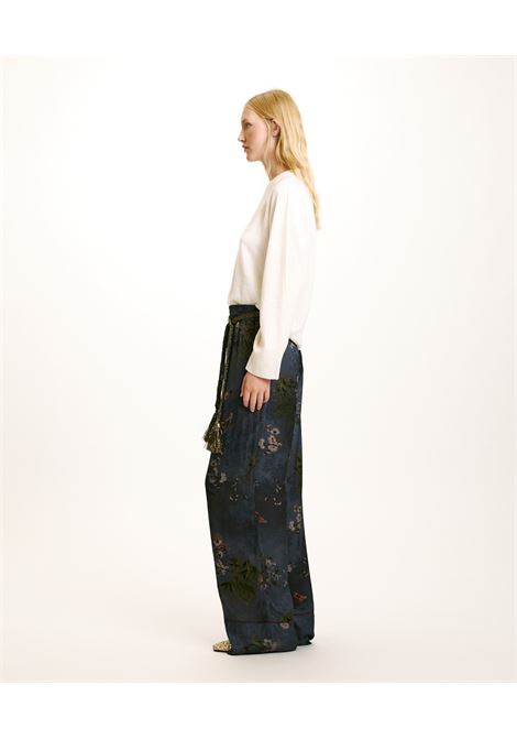 Powder gray printed-multicolor viscose jacquard daiki pants MOMONI |  | MOPA0358055