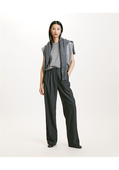 Sorai pants in chevron viscose wool stratch - charcoal gray MOMONI |  | MOPA0490932