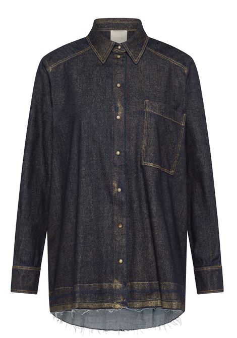 Light denim shirt with lamination and snap buttons MOMONI |  | MOSH0078902