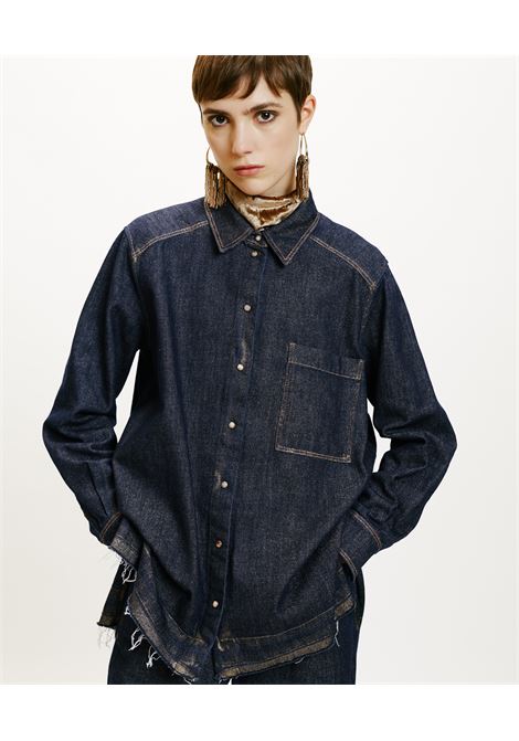 Light denim shirt with lamination and snap buttons MOMONI |  | MOSH0078902