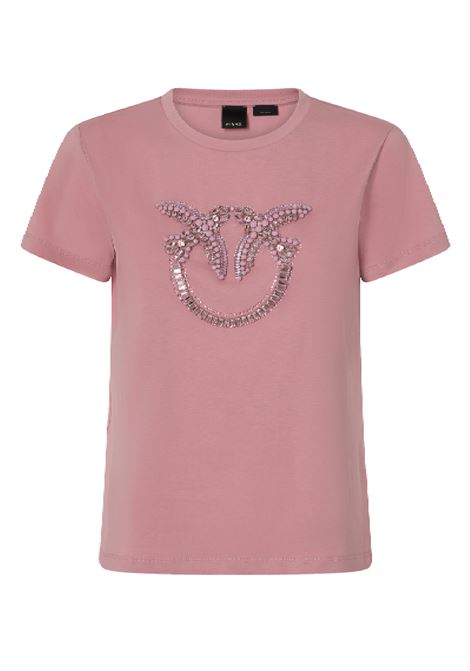 T-shirt con ricamo logo Love Birds in cristalli PINKO | T-shirt | 100535-A24EQ08