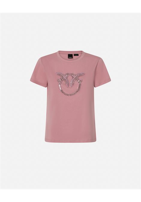 T-shirt con ricamo logo Love Birds in cristalli PINKO | T-shirt | 100535-A24EQ08