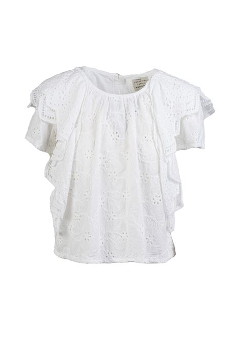 Blusa bianca a maniche corte in cotone con girocollo, firmata Alessia Santi. ALESSIA SANTI | Bluse | 45015S2127