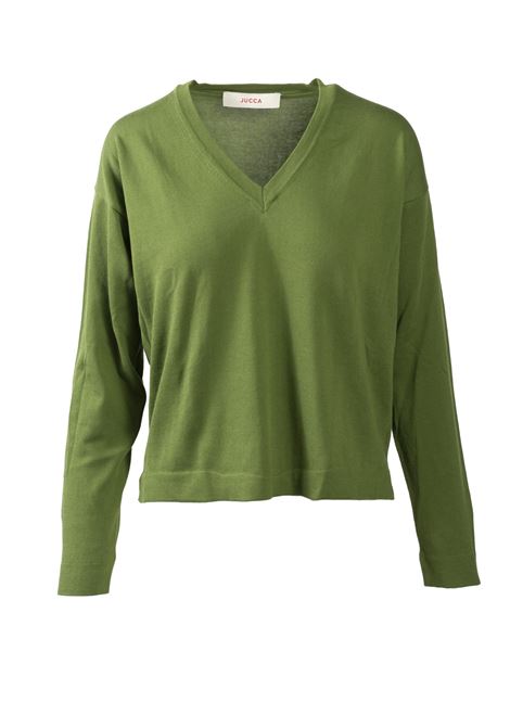 Maglia Jucca in Cotone Colore Verde con Scollo a V e Maniche Lunghe JUCCA | Maglieria | 3951006/1091921