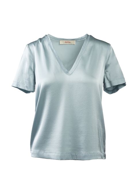 Silk and spandex T-shirt, seaweed color, with elegant V-neckline JUCCA |  | 3952012/L/03554