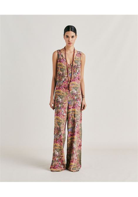 Matilde long jumpsuit in crepe de chine - multicolor olive MOMONI |  | MOJP0017420