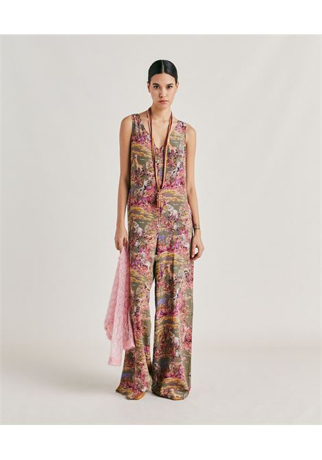 Tuta lunga matilde in crepe de chine - oliva multicolor MOMONI | Tute & Jumpsuit | MOJP0017420