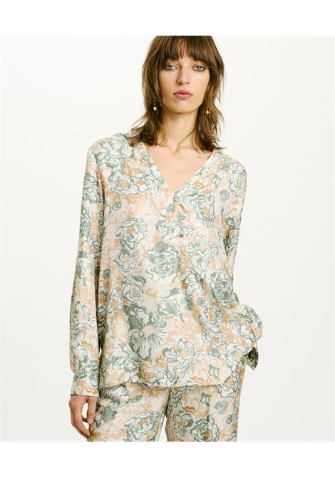 Torret Blouse in Printed Silk Twill - Tobacco/Navy Water MOMONI |  | MOBL0051586