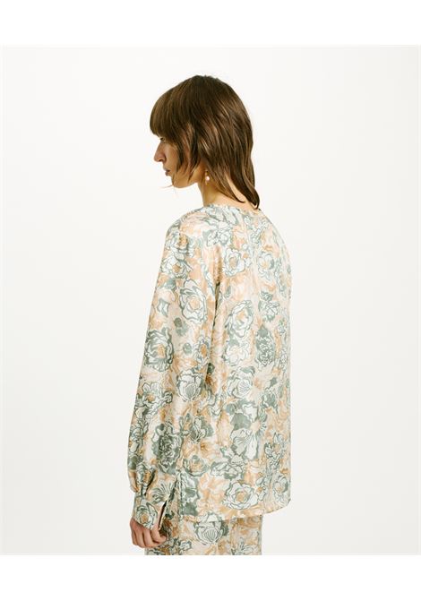 Torret Blouse in Printed Silk Twill - Tobacco/Navy Water MOMONI |  | MOBL0051586