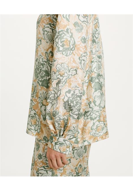 Torret Blouse in Printed Silk Twill - Tobacco/Navy Water MOMONI |  | MOBL0051586