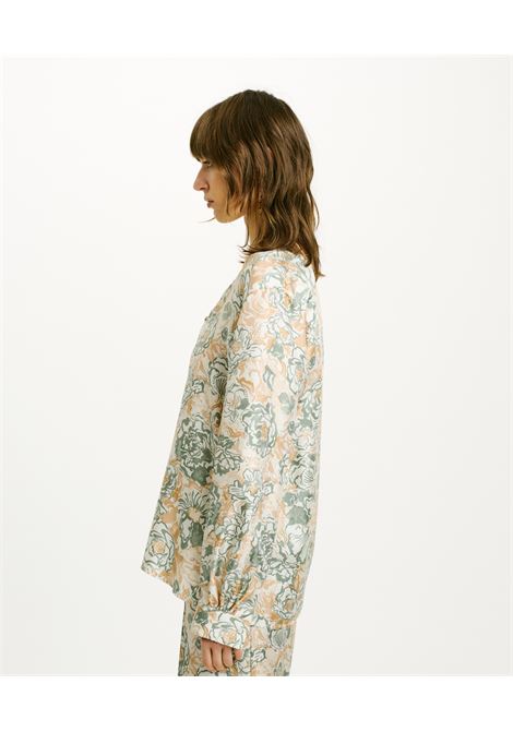 Torret Blouse in Printed Silk Twill - Tobacco/Navy Water MOMONI |  | MOBL0051586