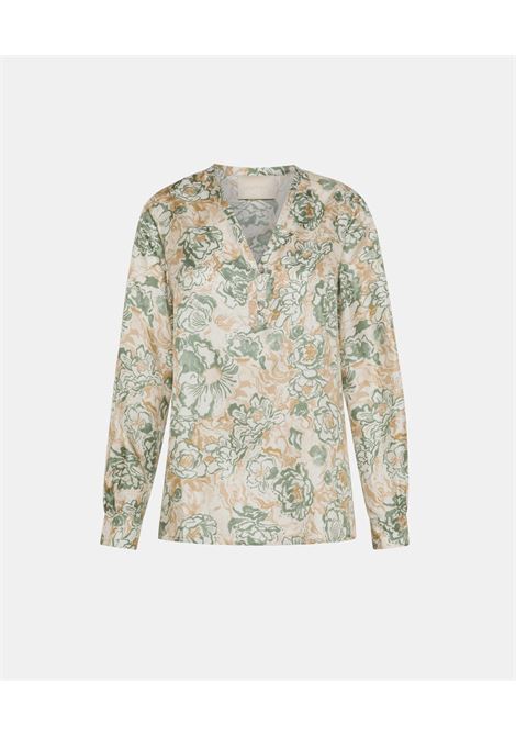 Torret Blouse in Printed Silk Twill - Tobacco/Navy Water MOMONI |  | MOBL0051586