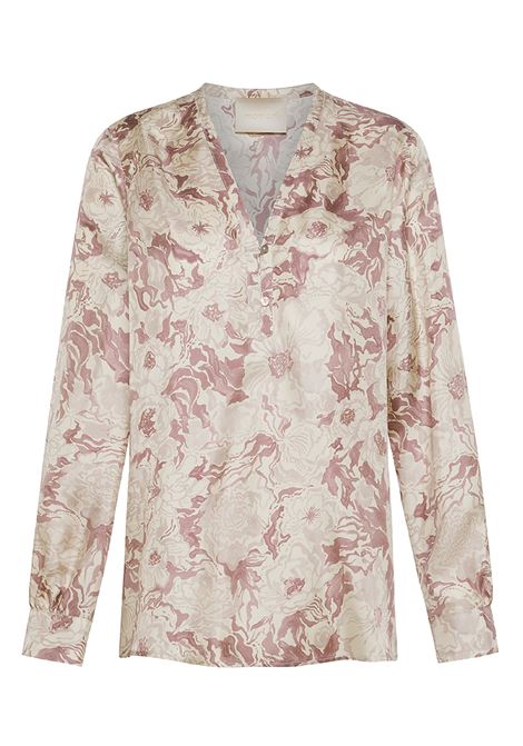 Blusa Torret in Twill di Seta Stampato - Rosa/Beige MOMONI | Bluse | MOBL0054065