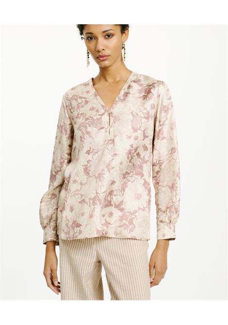 Blusa Torret in Twill di Seta Stampato - Rosa/Beige MOMONI | Bluse | MOBL0054065