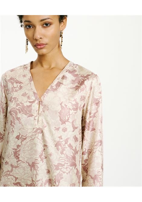 Blusa Torret in Twill di Seta Stampato - Rosa/Beige MOMONI | Bluse | MOBL0054065