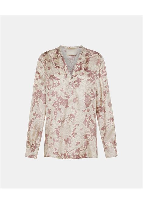 Torret Blouse in Printed Silk Twill - Pink/Beige MOMONI |  | MOBL0054065