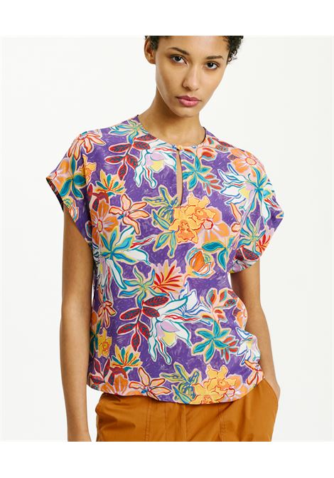 Blusa Cayenne in Crepe de Chine Stampato - Multicolor Viola MOMONI | Bluse | MOBL0074166