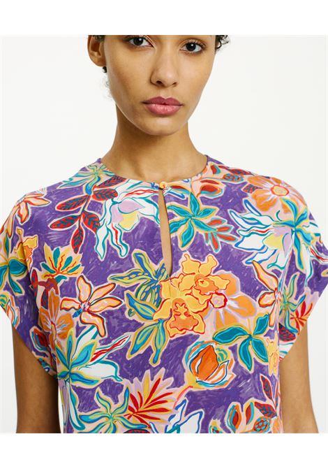 Cayenne Blouse in Printed Crepe de Chine - Multicolor Purple MOMONI |  | MOBL0074166