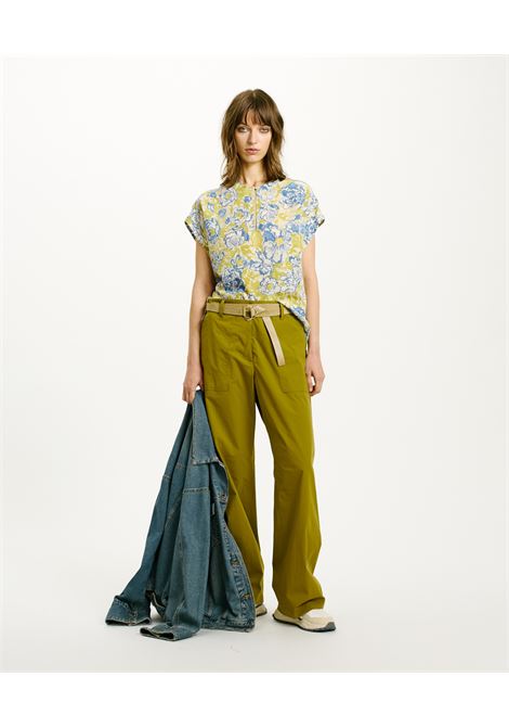 Cayenne Blouse in Printed Crepe de Chine - Green/Blue MOMONI |  | MOBL0077609