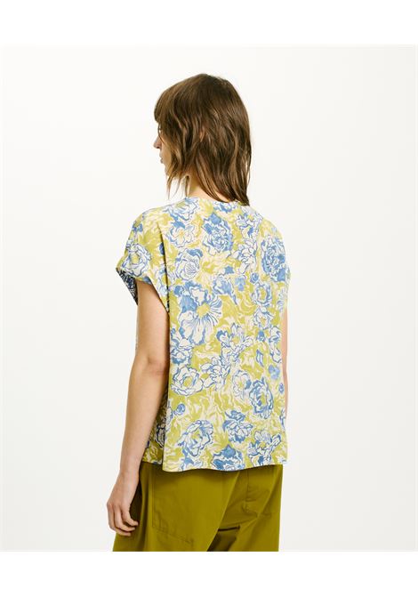 Blusa Cayenne in Crepe de Chine Stampato - Verde/Blu MOMONI | Bluse | MOBL0077609