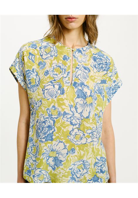 Cayenne Blouse in Printed Crepe de Chine - Green/Blue MOMONI |  | MOBL0077609