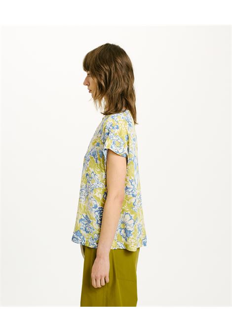 Cayenne Blouse in Printed Crepe de Chine - Green/Blue MOMONI |  | MOBL0077609