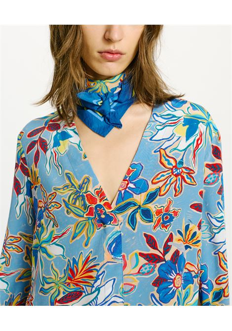 Aima Blouse in Printed Crepe de Chine - Light Blue Multicolor MOMONI |  | MOBL0088016