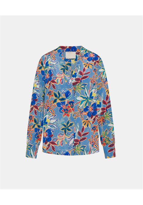 Aima Blouse in Printed Crepe de Chine - Light Blue Multicolor MOMONI |  | MOBL0088016